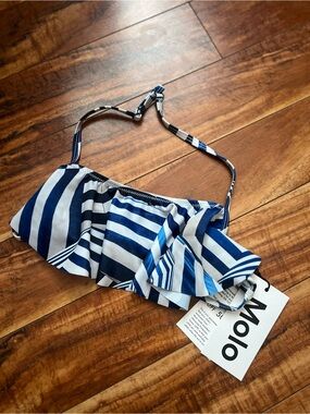 Molo Striped Blue & White Ruffle Bikini Top Girls